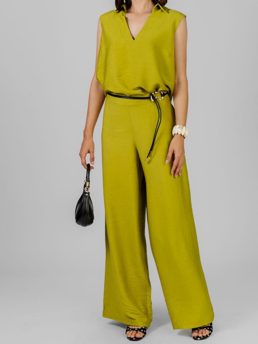 🟠NWT MILK & HONEY 2PC Set - Sleeveless Top + High Waist Wide Leg Pants Citron